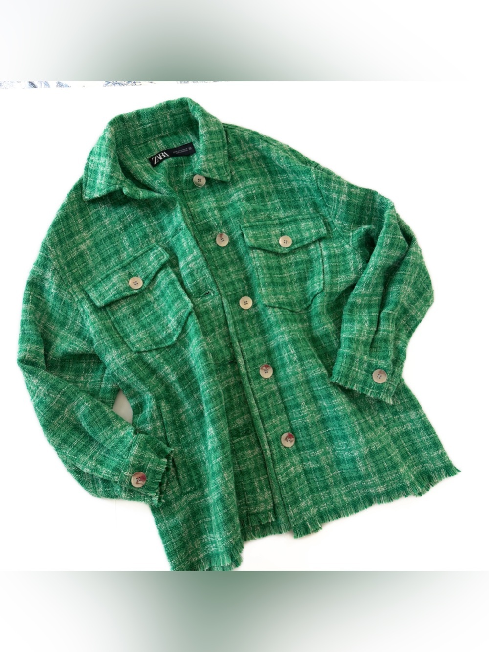 Zara Shacket Women’s Medium Green Tweed Shirt Jacket